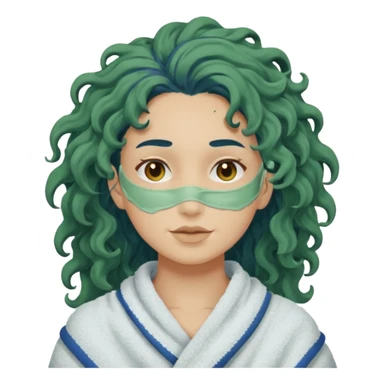 messy green clay mask curly long dark blue hair sticker