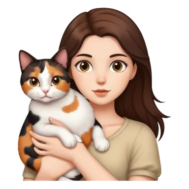 brunette white girl holding calico cat sticker