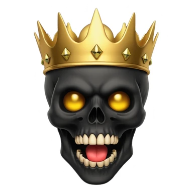 Demonic 3D skull holding its head in shock, mouth open, wearing a golden crown, dark horror vibe sticker