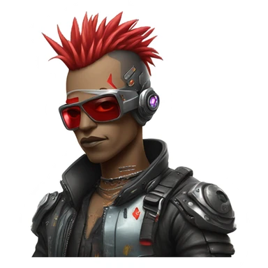 cyberpunk cyborg rockstar with red mohawk sticker