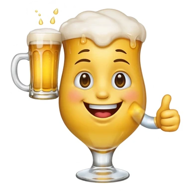 it should be a laughing emoji pointing forward and crying with laughter with a glass of beer in his other hand sticker