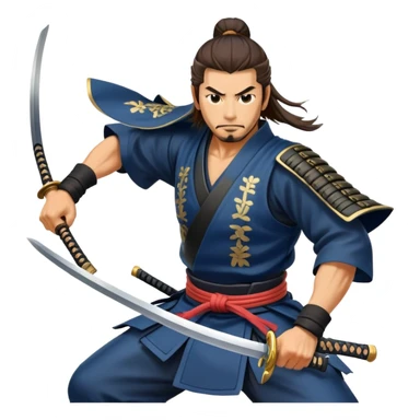 japanese samurai with two swords, dynamic action pose sticker