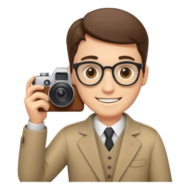 a white journalist with a camera sticker