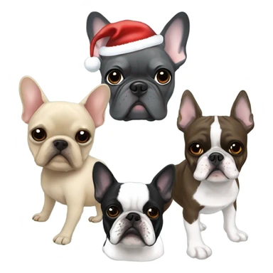Totally gray French bulldog with a brussels griffon and a boston terrier Christmas   sticker