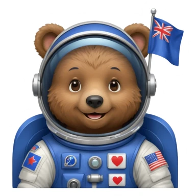 black bear in space suit, holding blue rectangle flag sticker