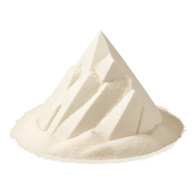 small crystalline pile of fine white powder, sparkly and grainy texture, denser and glossier than flour, sharp angular grains visible, no container or extras, soft lighting, subtle shadows, emoji scale sticker