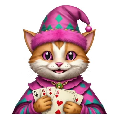 court jester cat medieval, poker card ace, pink sticker