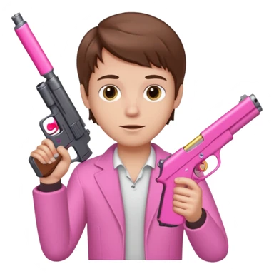 White boy brown hair hand  holding pink gun sticker