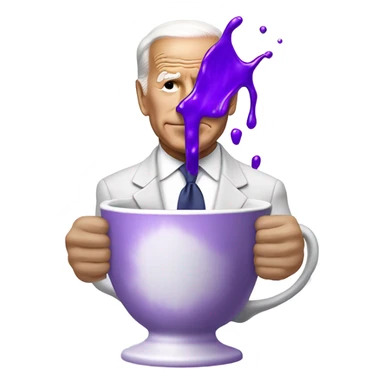 biden with purple liquid spilling in white cup sticker
