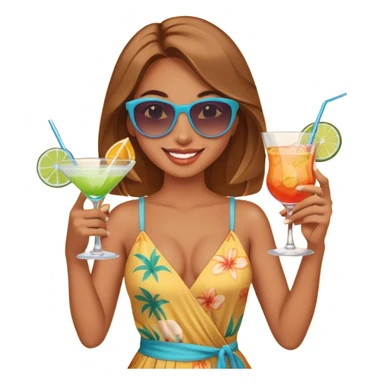 Professional sexy woman smiling holding cocktail posing in shades  and flashing peace sign sticker