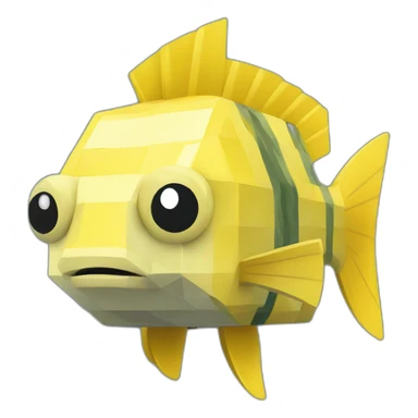 cube yellow fugu fish with two fins and tail in minecraft style full size sticker