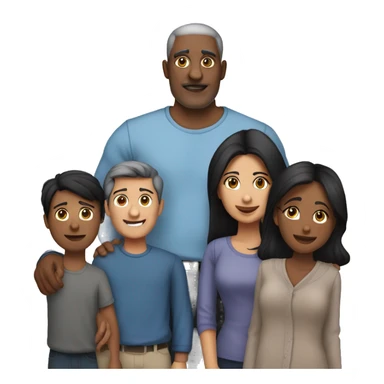 Draw a Latin family of 4. A 57-year-old man. 49-year-old woman. 27-year-old girl and a 22-year-old tall boy. All members of the family with black hair  sticker