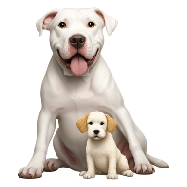 White pitbull that is huge with tiny golden doodle sticker