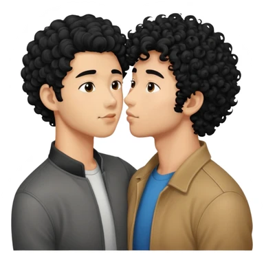 make a imagine of a guy with really curly hair kissing a asian guy with curly hair sticker