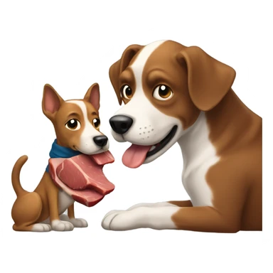 A dog holding a child and eating steak sticker