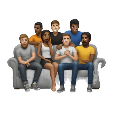 Girl on a couch surrounded by 6 guys sticker