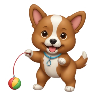 dog playing with a string toy sticker