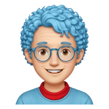 light blue haired man curly hair with big ears and red earrings and spectacles happy sticker