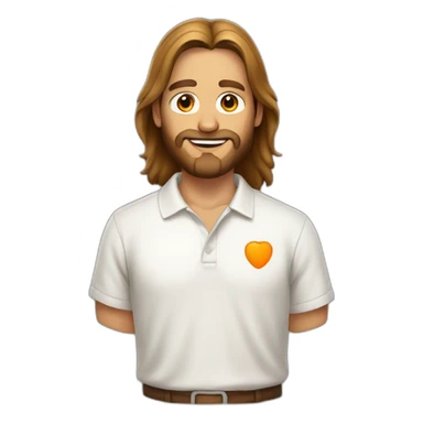 Jesus wearing a polo shirt with orange and white fathers sticker
