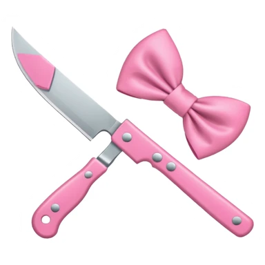 Kitchen knife with a pink bow tied around the handle, emoji style, simple, flat vector, white background, only one object sticker