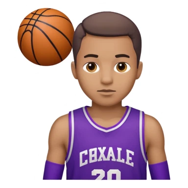 ["Medium skin tone male, short hair, wearing a purple basketball jersey."] sticker