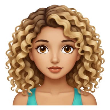 pretty latina with curly hair balayage with blonde sticker