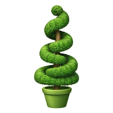spiral topiary tree emoji, green spiral shaped bush, garden art tree, cute emoji style, white background sticker