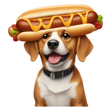Dog wearing a hotdog sticker