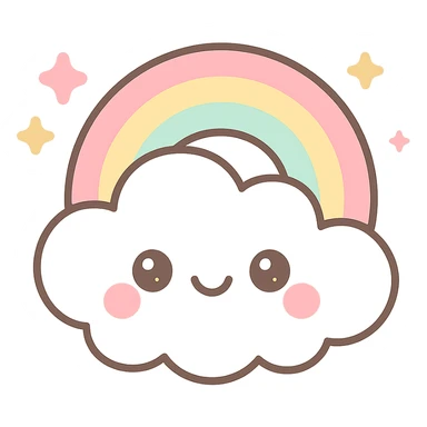 happy cloud with a rainbow and sparkles, kawaii style sticker