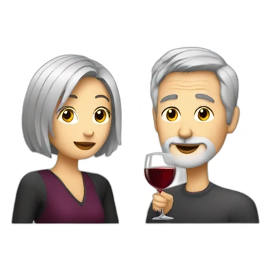 blonde woman and grey haired man with short hair with beard drinking wine sticker