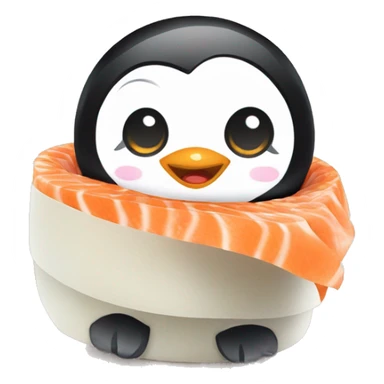 cartoon baby penguin inside sushi roll sticker