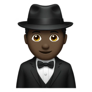 Man with cobalt black skin wearing a black formal suit with a black tie, wearing a fedora with a white band on it. sticker