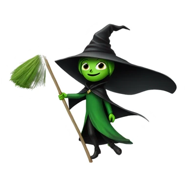 Broom Flying green witch with black big cape extending like a v shape sticker