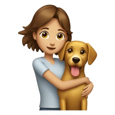 Tall slim straight brown haired girl hugging a golden dog sticker