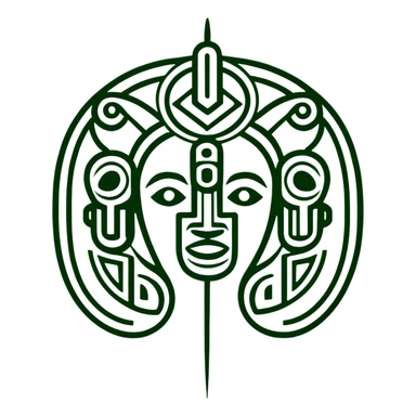 Authentic ancient Maya glyph for communication, pure white background with dark green line art only, minimal geometric shapes, no modern elements sticker