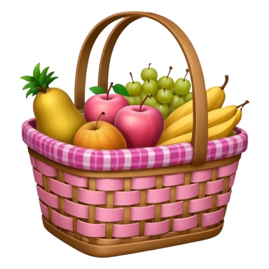 Pink basket, plaid lining, with both food, drink and fruits sticker