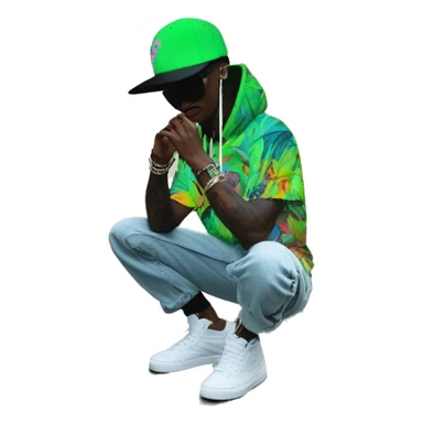 Multicoloured neon black and green graffiti person smoking wearing hoodie dancing hip hop bucket hat tropical Skater fashion aesthetic baggy clothes graphic t shirt 420 sticker