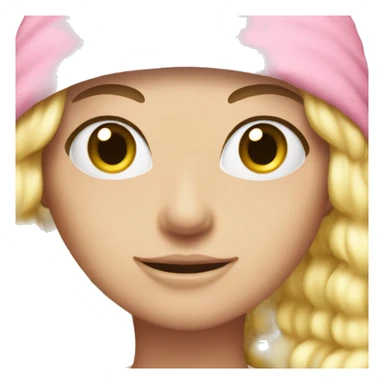 A white Girl with a pink towel on the head because of wet hair and a face beauty bask colored in white  sticker