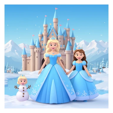 girls in a  snow princess dress, snow castle background sticker