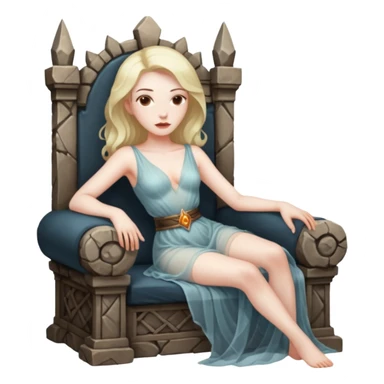 Woman reclining on a stone throne, sheer fabric, torchlight, dangerous sticker