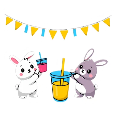 bunny and bear clinking juice cups under string lights sticker