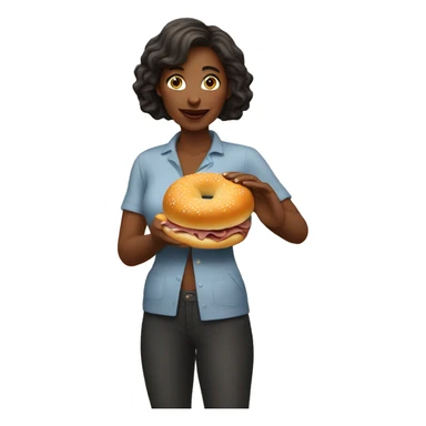 Woman holding salt beef bagel sticker