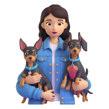 girl wearing denim jacket holding a Doberman sticker