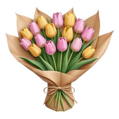 light pastel tulip bouquet wrapped in brown paper sticker