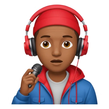 emoji de persona haciendo beatbox con un micrófono y unos audífonos rojos puestos sticker
