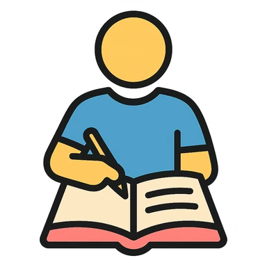 a human writing in a notebook sticker