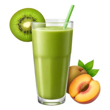 smoothie with peaches and green kiwi sticker