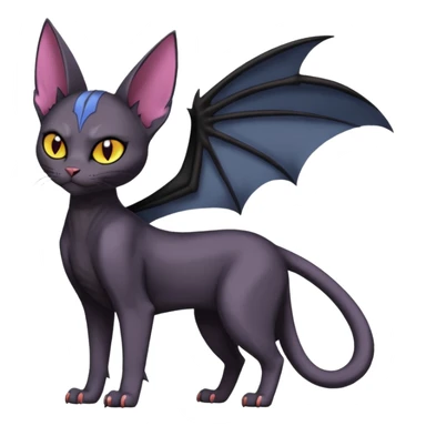 Black edgy Noibat-Litten-Sphynx-Lykoi-Caracal-cat-Fakemon full-body sticker