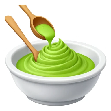 ground wasabi paste in a small dish, bright green color sticker