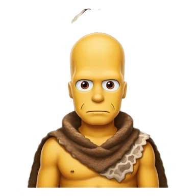 a simpson guy wearing ancient animal skin cloth with volcano behind, half body, icon sticker